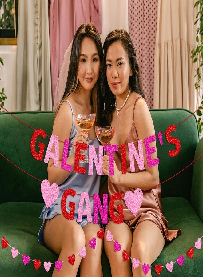 PTFNY Galentine’s Gang Banner Happy Galentine’s Day Banner Red Pink Glittery Heart Garland Valentines Day Party Decorations Girls Ladies Theme Valentines Day Party Decor Supplies - Image 5